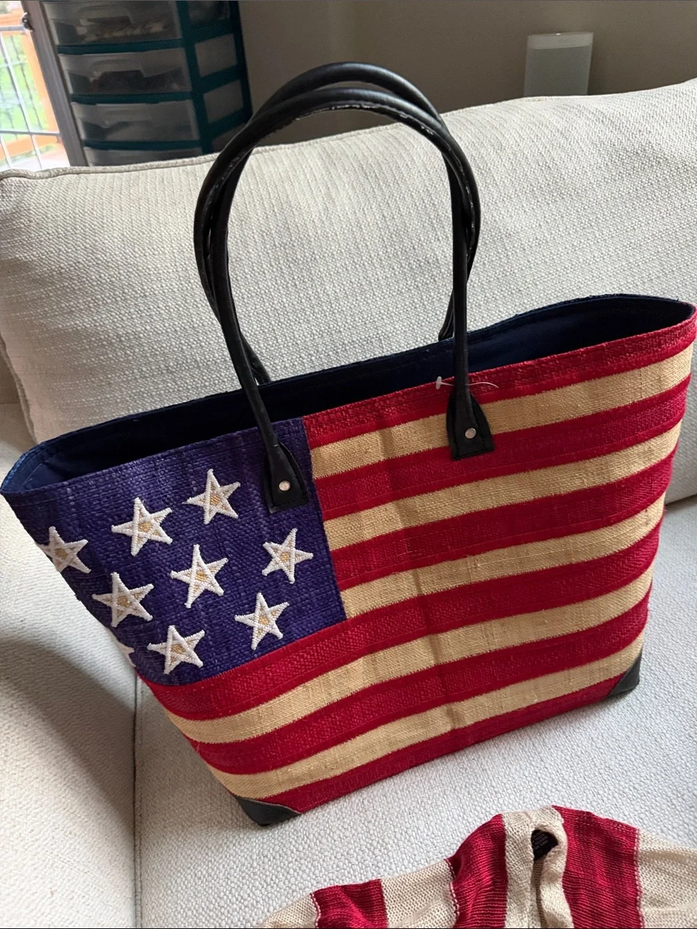 Rue21 Red White and Blue Patriotic Woven Tote with Matching Hat